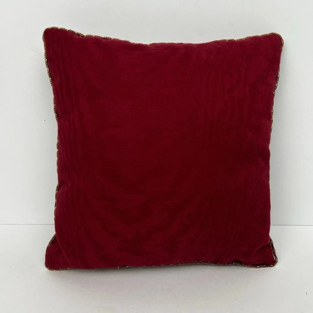 Vintage Red Silk Embroidered Chinese Phoenix Decorative Pillow Gold Thread Asian